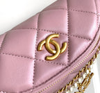 CHANEL WAIST 24 BAG IN LIGHT PINK CALFSKIN WITH PEARL CHAIN AND GOLD HARDWARE