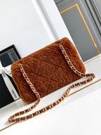 CHANEL 25S FLAP BAG 23.5 CM IN BROWN WOOL AND LAMBSKIN