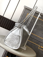CHANEL 25S HOBO BAG 40 CM IN SILVER LAMBSKIN