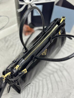 PRADA 25S BONNIE LARGE HANDBAG 38 IN BLACK GLOSSY CALFSKIN GOLD HARDWRE