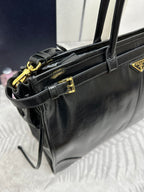 PRADA TOTE BAG WITH BELT 42 IN BLACK OIL WAX LAMBSKIN GOLD HARDWARE