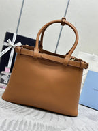 PRADA 25S BUCKLE MEDIUM HANDBAG 35 IN RK CARAMEL CALFSKIN GOLD HARDWARE