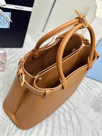 PRADA 25S BUCKLE MEDIUM HANDBAG 35 IN RK CARAMEL CALFSKIN GOLD HARDWARE