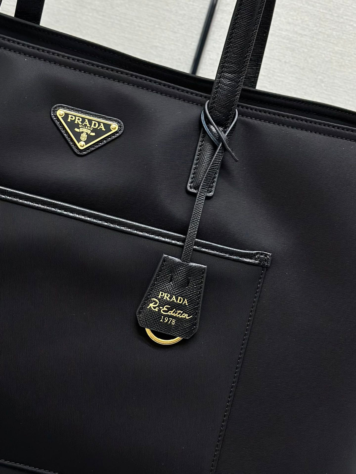 PRADA CLASSIC TOTE BAG 43 IN BLACK RE-NYLON FABRIC