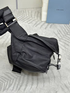 PRADA SHOULDER BAG 27 IN BLACK RE-NYLON TRIANGLE LOGO