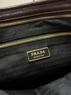 PRADA 25S BONNIE LARGE HANDBAG 38 IN RK BROWN GLOSSY CALFSKIN GOLD HARDWRE