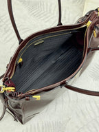 PRADA 25S BONNIE EXTRA-LARGE 42 IN RK BROWN GLOSSY CALFSKIN GOLD HARDWRE
