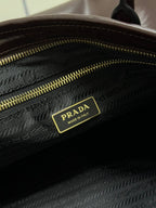PRADA 25S BONNIE EXTRA-LARGE 42 IN RK BROWN GLOSSY CALFSKIN GOLD HARDWRE