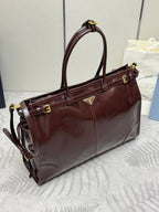 PRADA 25S BONNIE EXTRA-LARGE 42 IN RK BROWN GLOSSY CALFSKIN GOLD HARDWRE