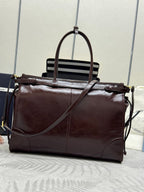 PRADA 25S BONNIE EXTRA-LARGE 42 IN RK BROWN GLOSSY CALFSKIN GOLD HARDWRE