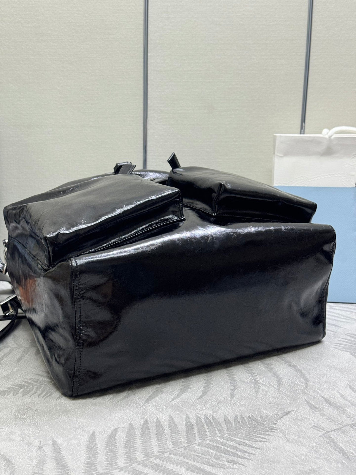 PRADA 25S BACKPACK 45 IN BLACK GLOSSY CALFSKIN SILVER HARDWARE