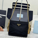 PRADA 25S CROSSBODY BAG 21 IN BLACK NYLON GOLD HARDWRE