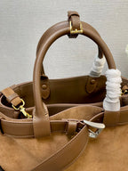 PRADA MEDIUM TOTE BAG WITH BELT 35 IN RUSSET BROWN SUEDE
