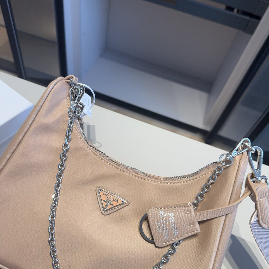 HOBO RE-EDITION MINI BAG 22 IN TAN BROWN RE-NYLON SILVER HARDWARE
