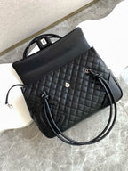 CHANEL CAMBON LARGE FLAP 25S 33 CM IN BLACK CALFSKIN WITH LOGO
