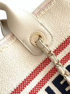 SHOPPING BAG 34 IN WHITE RED AND NAVY BLUE CANVAS