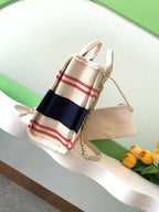 SHOPPING BAG 34 IN WHITE RED AND NAVY BLUE CANVAS