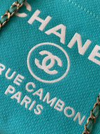 CHANEL 25S TOTE BAG 33 IN TURQUOISE BLUE CANVAS
