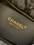 CHANEL 25S MAXI BOW BAG 26 IN DARK GREY DENIM WITH GOLD HARDWARE