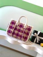 CHANEL 25S SHOPPING BAG 34 IN DARK PINK MIX WHITE TWEED