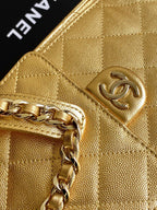 CHANEL 25S HOBO BAG 40 IN METALLIC GOLD CAVIAR LEATHER