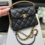 CHANEL 25S  TOTE CROSSBODY BAG 19 IN BLACK CALFSKIN WITH METAL HANDLE