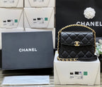CHANEL 25S  TOTE CROSSBODY BAG 19 IN BLACK CALFSKIN WITH METAL HANDLE