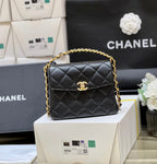 CHANEL 25S  TOTE CROSSBODY BAG 19 IN BLACK CALFSKIN WITH METAL HANDLE