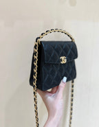 CHANEL 25S  TOTE CROSSBODY BAG 19 IN BLACK CALFSKIN WITH METAL HANDLE