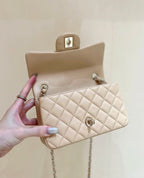 CHANEL 25S FLAP BAG 20 CM IN LIGHT BEIGE LAMBSKIN WITH GOLD HARDWARE