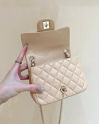 CHANEL 25S FLAP BAG 17 CM IN LIGHT BEIGE LAMBSKIN WITH GOLD HARDWARE
