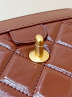 CHANEL TOP HANDLE BAG 18 IN BROWN OIL-WAX LAMBSKIN GOLD HARDWARE