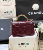CHANEL TOP HANDLE 19 IN WINE RED LAMBSKIN GOLD HARDWARE