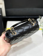 CHANEL QUILTED TOP HANDLE BAG 16 IN BLACK LAMBSKIN GOLD HARDWARE