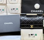 CHANEL PEARL TOP HANDLE BAG 25 IN BLACK LAMBSKIN GOLD HARDWARE