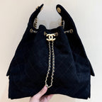 CHANEL 25 HANDBAG 40 IN BLACK SUEDE GOLD HARDWARE