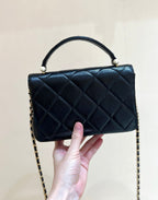 CHANEL PEARL LIMITED EDITION FLAP BAG WITH HANDLE 20 IN BLACK LAMBSKIN
