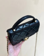 CHANEL PEARL LIMITED EDITION FLAP BAG WITH HANDLE 20 IN BLACK LAMBSKIN