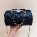 CHANEL MEITO BOSTON MATELASSE CAVIAR SHOULDER HANDBAG 18 IN BLACK LAMBSKIN