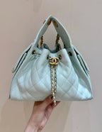 CHANEL 25S HANDBAG IN PALE CYAN 30 CALFSKIN GOLD HARDWARE