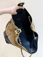 CHANEL 25S LARGE HOBO BAG 36 IN SUEDE COMBINED WITH LAMBSKIN GOLD HARDWARE