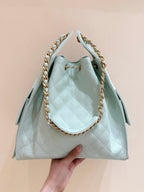 CHANEL 25S HANDBAG IN PALE CYAN 40 GRAINED CALFSKIN GOLD HARDWARE