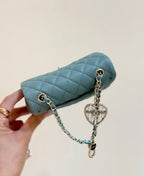 CHANEL 25S  MINI CF BAG 12 IN MUTED TEAL LAMBSKIN HEART MODEL