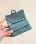 CHANEL 25S  MINI CF BAG 12 IN MUTED TEAL LAMBSKIN HEART MODEL