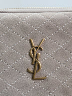 GABY ZIPPED POUCH 19 IN GRAY MATTE SUEDE GOLD HARDWARE