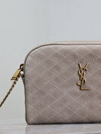 GABY ZIPPED POUCH 19 IN GRAY MATTE SUEDE GOLD HARDWARE