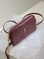 GABY ZIPPED POUCH 19 IN WINE RED QUILTED LAMBSKIN GOLD HARDWARE