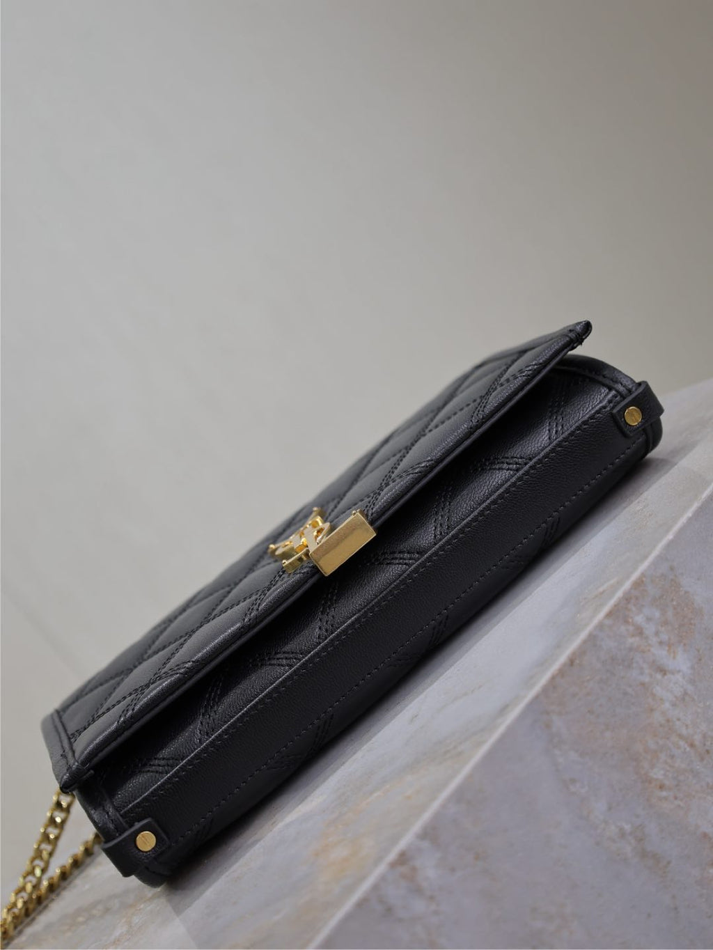 BECKY 22 IN BLACK QUILTED LAMBSKIN GOLD HARDWARE